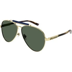 Gucci Men's Sunglasses - Green Lens Full Rim Gold Metal Pilot Frame | GG1287S 003