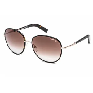 Tom Ford Women's Sunglasses - Full Rim Dark Havana Oval Shape Metal Frame | FT0498 52F